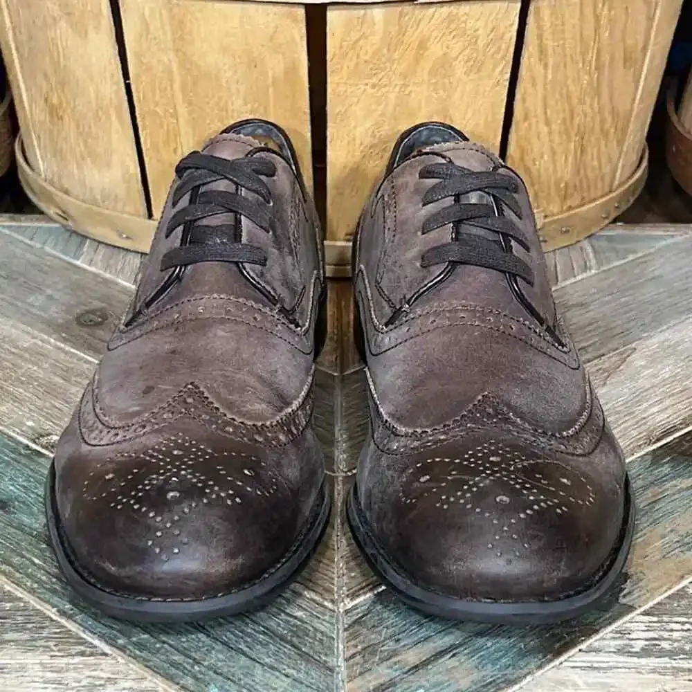 John Varvatos Brogue Wingtip Perforated Brown Leather Oxfords US Mens Size 10